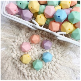 Cuentas facetadas de silicona de 14 mm, 50 unidades, cuentas de silicona de color suave para manualidades, collares, pulseras