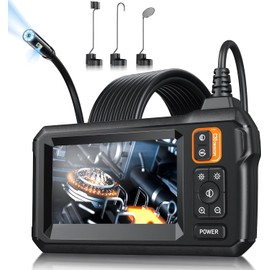 Endoscope Camera with Light, Inspection Borescope Camera, Endoscopio con Pantalla IPS 4.3", Doble Lente, 9 Luces LED, IP67 Antigua, Cable Semirrígido 5M, Plug and Play