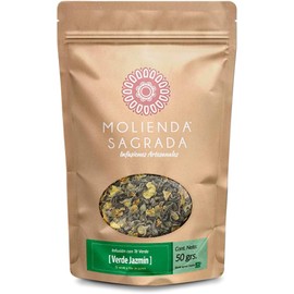 Molienda Sagrada, Té Verde Jazmín, Infusión de Te verde en Hoja Entera y Pétalos de Jazmín Orgánico, 150 gramos