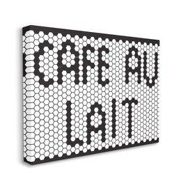 Stupell Industries Café Au Lait Sign Geometric Hexagon Pattern, Designed by Elizabeth Medley Canvas Wall Art, 16 x 20, White