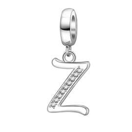 Letter Initial A-z Alphabet Beads Solid 925 Sterling Silver Dangle Crystal Charms European Bracelets (Z)