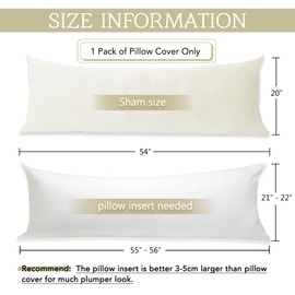 StangH Velvet Kids Body Pillow Cover with Zipper, Super Soft Touch Body Pillowcase for Babies/Pregnant Women/Adults, Ivory, 20 x 54-inch, 1 Piece