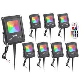 GLW 10W Low Voltage Landscape Lighting RGB Color Changing LED Landscape Lights Remote Control Waterproof Garden Patio Spotlight Decorative Lamp for Outdoor Indoor(8 Pack/NO Plug)