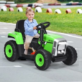 Costway 12V Kids Electric 3 Gear Ride on Tractor Toddlers Trailer Toys W/ Remote Control