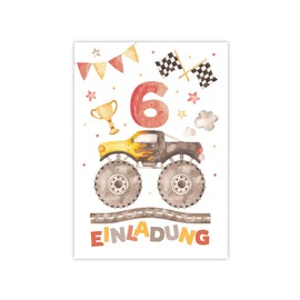 12 Invitations for 6th Children's Birthday Boys Monster Truck Car Invitations for Sixth Birthday Children Colourful Birthday Invitations