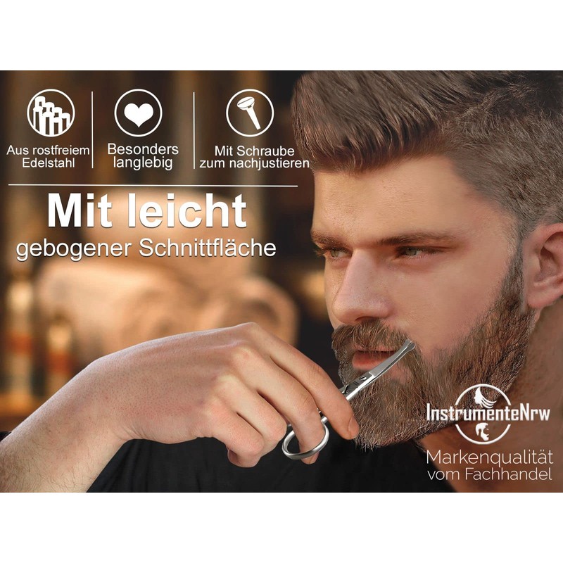 Beard scissors from Solingen with curved cutting surface, hair scissors,
