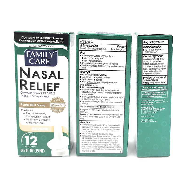 Nasal Relief Spray, Pump Mist, Anti-drip, Severe Congestion, (Oxymetazoline HCI)