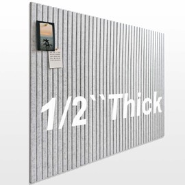 Large Cork Boards for Walls 48"x 36" - 1/2” Thick Bulletin Board, 12 Pack Felt Wall Tiles with Slat Wall Paneling, Pin Board Corkboards for Office - Light Grey