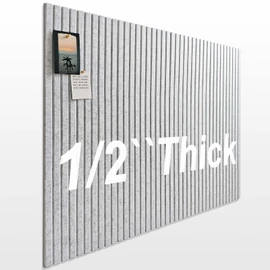 Large Cork Boards for Walls 48"x 36" - 1/2” Thick Bulletin Board, 12 Pack Felt Wall Tiles with Slat Wall Paneling, Pin Board Corkboards for Office - Light Grey