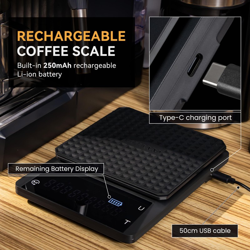 Bemece Digital Coffee Scales with Timer,0.1g/3KG High Precision Kitchen Scale
