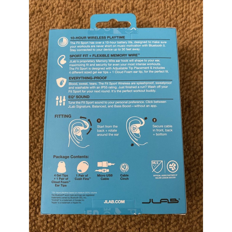 JLab Fit Sport 3 Wireless Fitness Earbuds Universal Mic Vol/Track