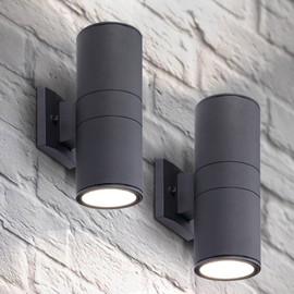 ASD 2 Light LED Exterior Lighting Fixtures - 18W 1900LM 3000K-5000K Outdoor Sconce Lights, Cylinder Up Down Black Modern Outdoor Wall Light, Waterproof Patio Wall Light Fixture, ETL 2 Pack