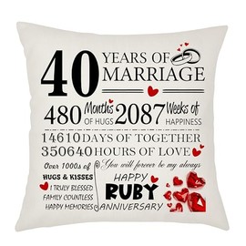 40th Wedding Anniversary Ruby Anniversary Cushion Cover - Gift for Wife or Husband - 40 Years of Marriage Keepsake Present - Elegant 45x45cm Pillow Case (40 Years of Marriage)
