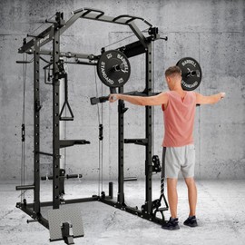 Mikolo Lateral Raise Attachment for Squat Rack, Standing Lateral Raise Machine with 1" Holes, Power Rack Cage Attachment, Upper Body Strength Training Machine for Home Gym (Black)