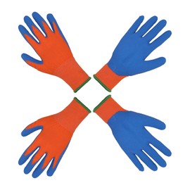 HANDLANDY Gardening Gloves for Children from 5-6 Years, Rubber Foam Gloves, Work Gloves for Girls and Boys, Orange and Blue, 2 Pairs, Size 3