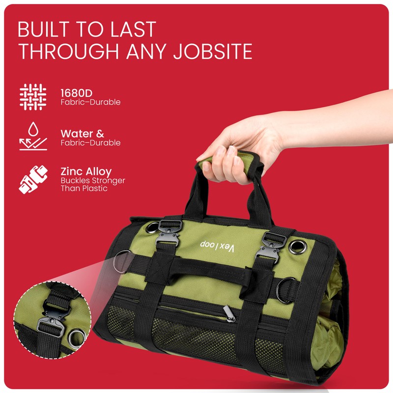 Vexloop Roll Up Tool Bag Organizer, Motorcycle Tool Bag for