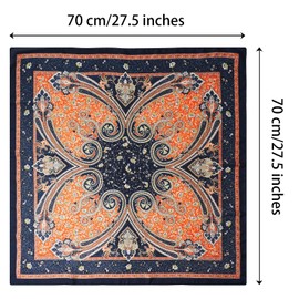 CHLINS 27 Inches Silk Feeling Square Head Scarf - 4 Pcs Satin Square Head Scarves for Women Hair Bandanas (Navy Blue+Off-White+Red+Olive Green)