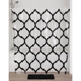 EVIDECO French Home Goods Transparent PEVA Shower Curtain Design - 71x71 Inches (Black Arabesque Design)