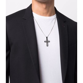LuxSep Stainless Steel Curb Chain Zircons Black Cross Pendant Necklace for Men Boys 55cm