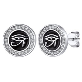 Silvora 925 Silver Unisex Horus Eye / Star of David / Freemasonry Stud Earrings Black W 6 mm Wide Round Cubic Zirconia Earrings for Men Women, Sterling Silver, Cubic Zirconia