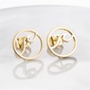 Round Small Sea Wave Stud Earrings for Women (Gold-Toned B)