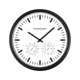 MARATHON Jumbo 20” Indoor/Outdoor Analog Clock with Temperature & Humidity, Black - Large, Easy-to-Read Dial - Water-Resistant Casing - Easy to Mount