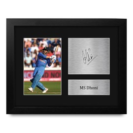 HWC Trading MS Dhoni Indian Cricket Team Framed Gifts Printed Signed Autograph Picture for Cricketer Memorabilia Fans - US Letter Size