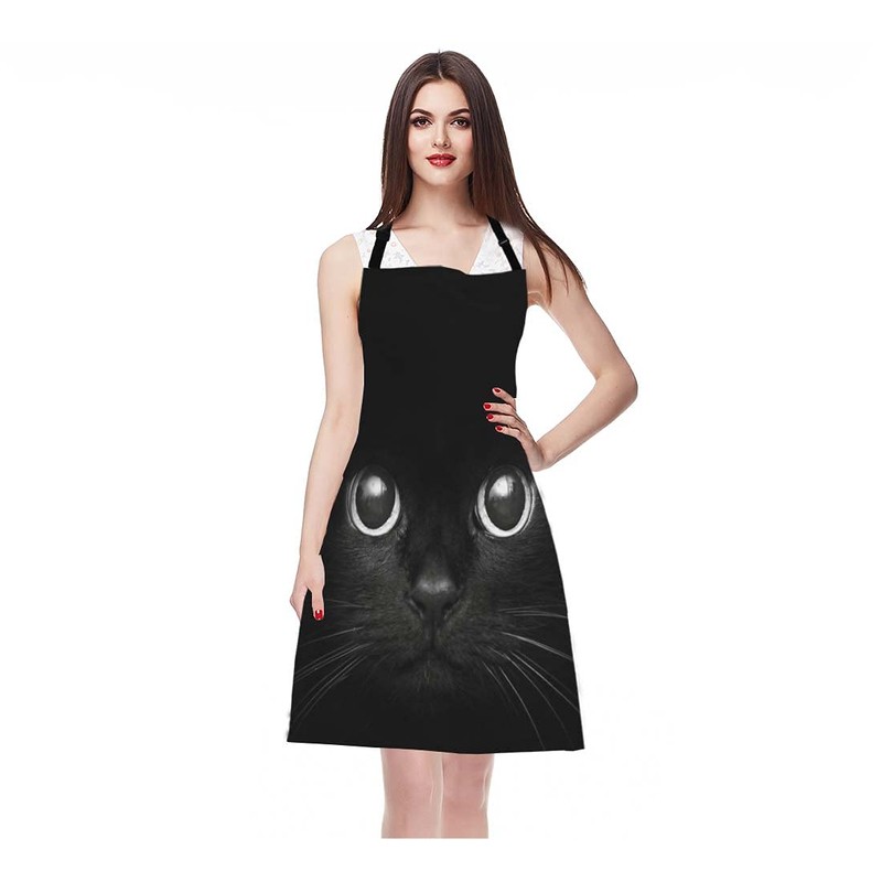 Moslion Black Cat Apron,Cool Cat Head with Bright Eye Black