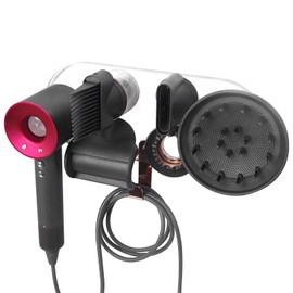 Affogato Wall Mount Holder Compatible with Dyson Supersonic Hair Dryer, Acrylic Blow Dryer Storage Stand for 5 Attachments, Organizer Rack for Diffuser Wide Tooth Comb, Clear