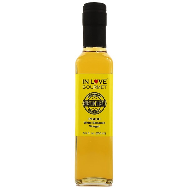 In Love Gourmet Peach White Balsamic Vinegar 250ML/8.5oz Great on Red Meats and Game Meats, Drizzle on Veggie and Fruit Salads