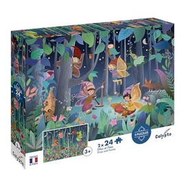 Calypto 3907703 Elves and Fairies, 2 x 24 Puzzle Set with Soft Touch, Children's Puzzle with Large Pieces and Velvety Surface Including Puzzle Poster, for Children from 3 Years, Fairy Tales, Fantasy