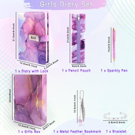 Xourspaty Gifts for Girls 7 8 9 10 11 12 13 Year Old, Secret Diary for Girls, Girls Birthday Presents Age 6-14, Diary with Lock for Girls Teenager, Journal Pen Pencil Case Notebook Back to School Easter Gifts