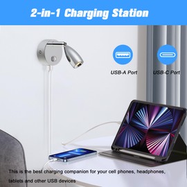 ERWEY LED Reading Lamp 12 V Motorhome Touch Dimmable 3 Colour Temperature Modes, Wall Lamp with Charging Function USB A+C Connections, DC 12 V-24 V Spot Interior Lighting for Boat, Car, Camper, Van,