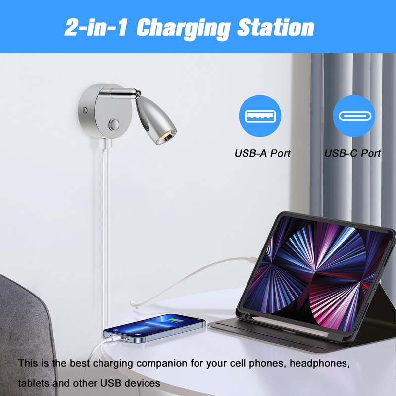 ERWEY LED Reading Lamp 12 V Motorhome Touch Dimmable 3