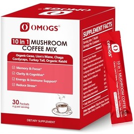 Mushroom Coffee, 10 in 1 Extract Powder Blend Lion's Mane, Reishi, Cordyceps, Chaga, Turkey Tail, Instant Coffee-for Energy, Focus, Memory, Digestion & Immunity, 30 Serving