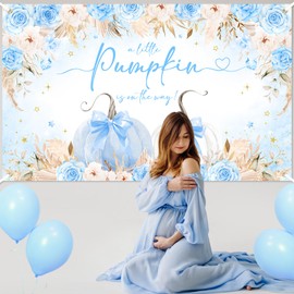 Avezano Pumpkin Baby Shower Banner for Boys Blue A Little Pumpkin is on The Way Banner Fall Thanksgiving Baby Shower Decorations 6x3.6ft