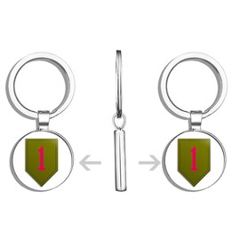 HJ Media 1st Infantry Division 1 Insignia Shaped (Army SSI) Metal Round Metal Key Chain Keychain Ring