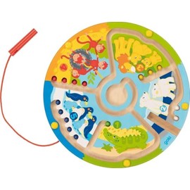 Goki 58716 Laberinto magnético - Aprender a contar en el zoológico Wooden Puzzles, Multi-Coloured (Multi-Coloured)