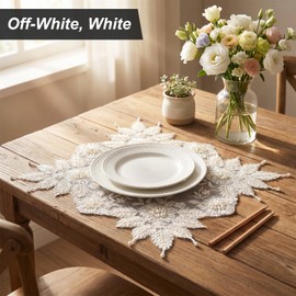 RAHHLIZS Vintage Crochet Doilies 40cm/15.75Inch Lace Doilies for Tables for Bedrooms Furniture White Lace Table Runner Crochet Cotton Desk Runner Dresser Cover Top (Beige)