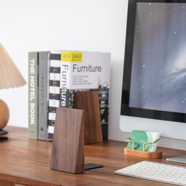 Muso Wood Wooden Bookends, Thick, Non-Tumble, Bookstands, Stylish, Sturdy and Firm, Tabletop Storage (1 Pair Pack, Walnut)