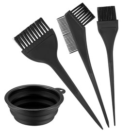 VARHHUXHA 4 Pcs Hair Coloring Brushes, Hair Dye Brush and Mixing Bowl Set, Double-Sided Hair Dying Brushes Tint Comb Set for DIY Salon Hair Coloring Dying Brushes, with Hair Dying Mixing Bowl - Black