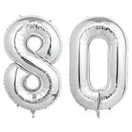 40 Inch Silver 80 Number Balloons, Giant Jumbo Helium Mylar Foil Silver Number Balloons for Birthday, Silver Mylar Digital Balloons for 80th Birthday, Anniversary Party Decorations Supplies
