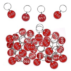 Changyeah Number Marks Numbered Identification Marks, 1-50 Key Tags Plastic Key Ring Numbers with 50 Key Rings Key Tag Numbers Pendant for Hotels (3 cm), red