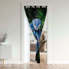 Snake Door Curtain For Doorway Privacy, Blue Snake Blackout Curtain, 3D Reptile Blue Scales Door Drape, Palm Leaf Wild Animal Stylish Closet Curtain For Kids Boys Teens Man, 1 Panel, 42"W X 80"L