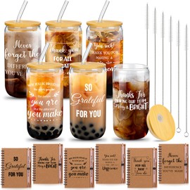 Perthlin 18 Pcs Christmas Thank You Appreciation Gifts for Employee Coworker Staff Motivational Notebook Ballpoint Pen Inspirational Glass Cup for Teacher Staff Volunteer Coworker(Grateful)