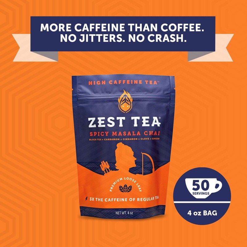 Zest Tea Premium Energy Hot Tea, High Caffeine Blend Natural