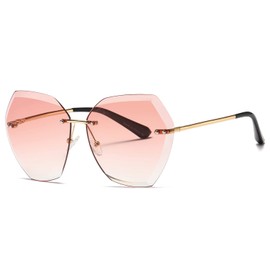 kimorn Sunglasses For Women Oversized Rimless Diamond Cutting Lens Classic Eyewear AE0534 (Gold&Pink, 65)