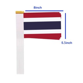 25 Packs Small Thailand Flags on Handheld Stick，Miniature Thai Flag for Outside,4x6 Inch Mini Hand Held Banner with Golden Topper,Patriotic Decorations