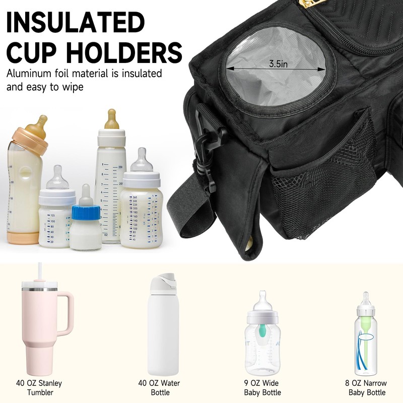 ZIOZERTT Universal Stroller Organizer with Insulated Cup Holder,Stroller Caddy Bag