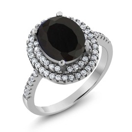 Gem Stone King 3.80 Cttw Black Onyx Ring For Women | 925 Sterling Silver | Gemstone Birthstone | Oval 9X7MM | Available In Size 5, 6, 7, 8, 9